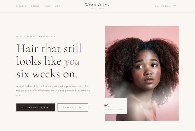 Wren & Ivy hair studio website design